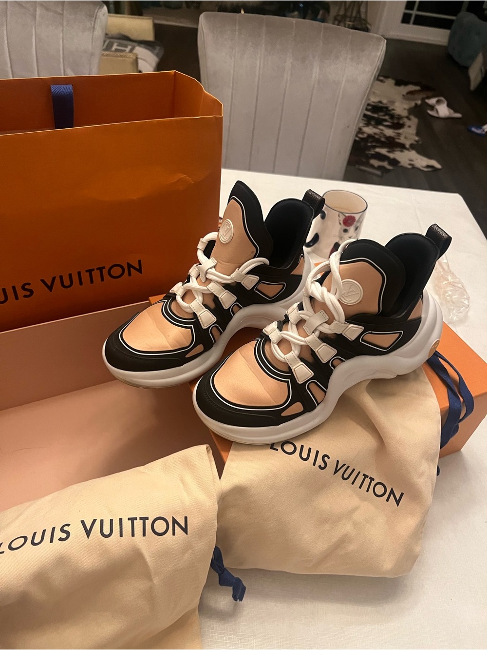 Louis Vuitton Women’s Black and Peach Archlight Sneakers preloved 36 1/2